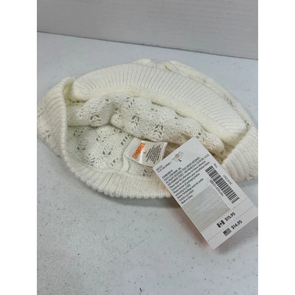 Gymboree Girls Ivory White Pointelle Knit Newsboy Hat Pocket Full of Sunshine L